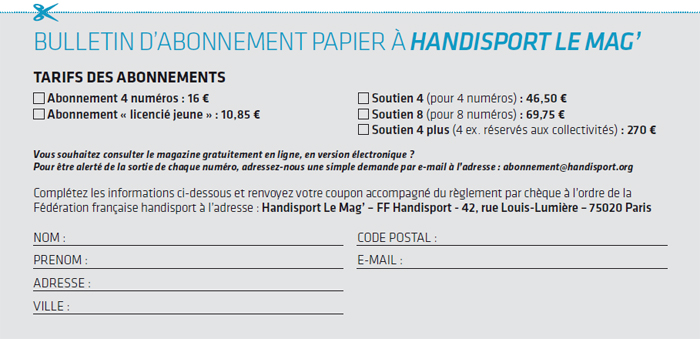 Bulletin d'abonnement papier à Handisport le Mag (à imprimer et à remplir)